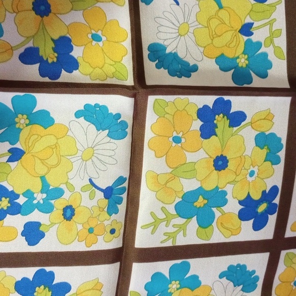 NWT Echo Square Floral Silk Scarf. Yellow Gold Teal Blue Green Brown White - Picture 2 of 6